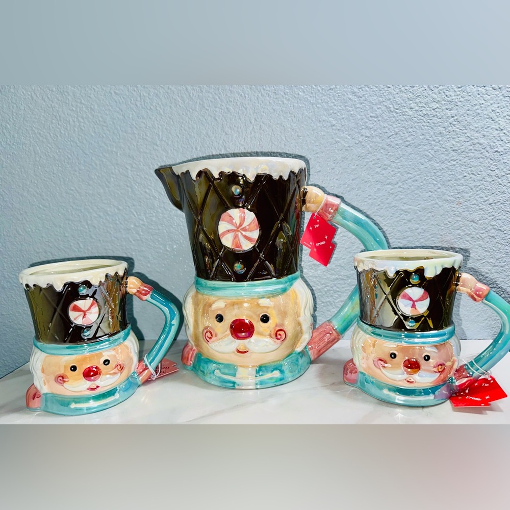 Merry & Bright Iridescent Nutcracker Pitcher & 2 Mugs